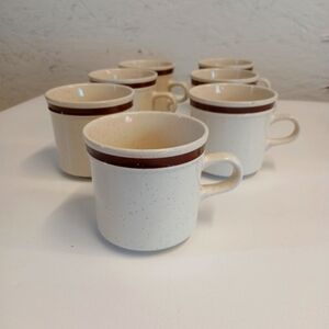 Vintage Momoyama Stoneware Speckled Cream and Brown Mug Set Made In Japan